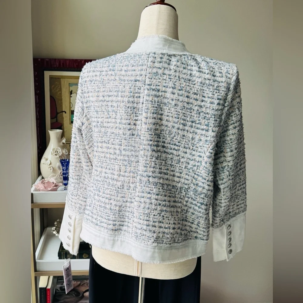 Nanette Lepore Tweed Blazer in White and Blue - Picture 5 of 8